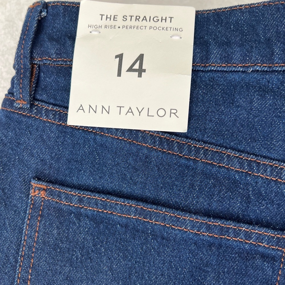 Ann Taylor The Straight Jeans High Rise Dark Wash Perfect Pocket size 14 Cropped - Picture 8 of 11